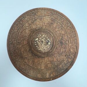 Vintage Intricately Carved Heavy Wooden Decorative Disc